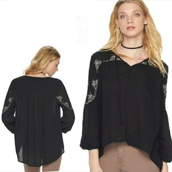 Rock&Republic Black Boho Embellished Tunic Sz S EUC - Picture 1 of 8